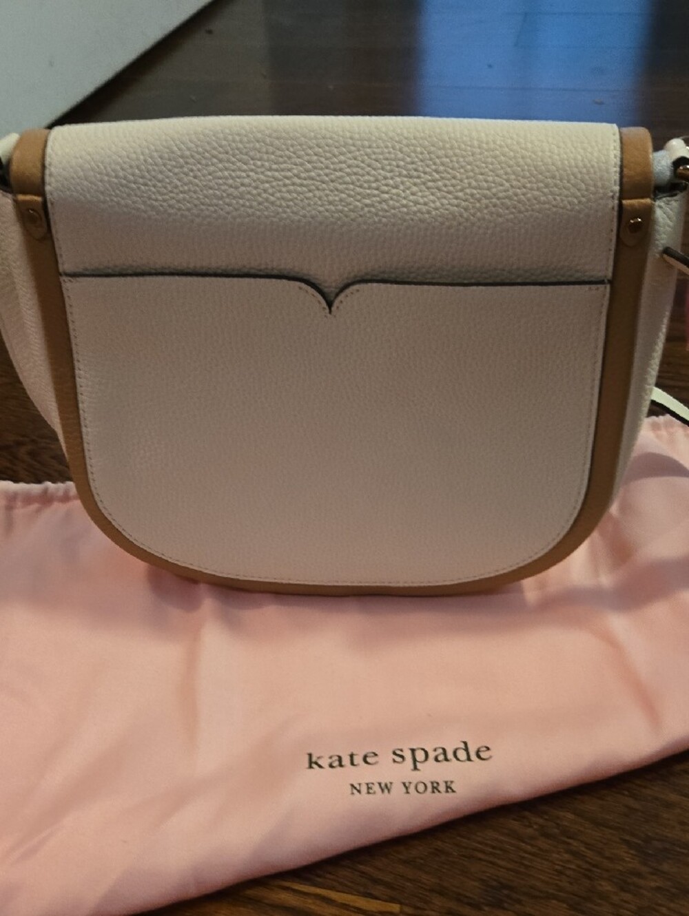 kate spade Roulette In Parchment Pebbled Leather Crossbody Saddle Bag - Picture 3 of 6